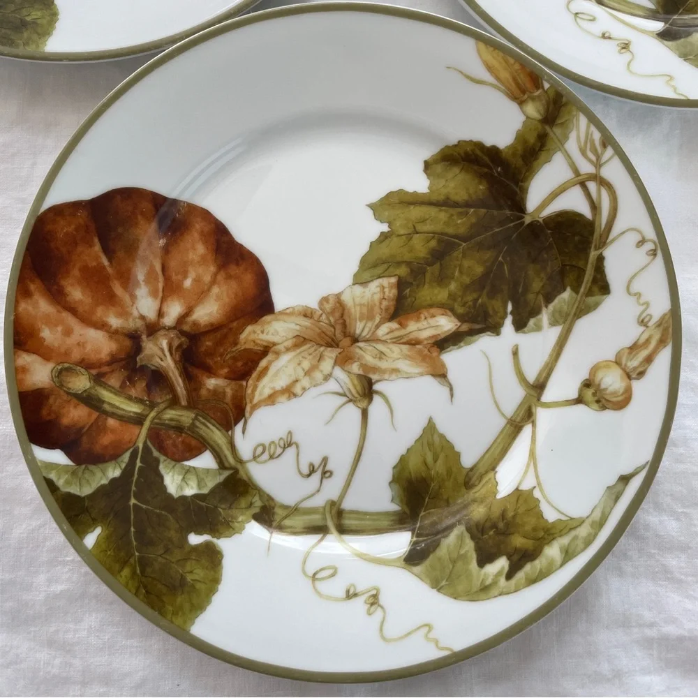 Williams Sonoma Botanical Pumpkin Salad Dessert Plates 8.5” diameter (Set of 3)